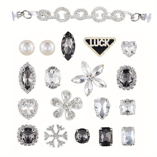 19pcs Rhinestones Flower & Chain for Clogs Sandals Shoes Accessories Decoration