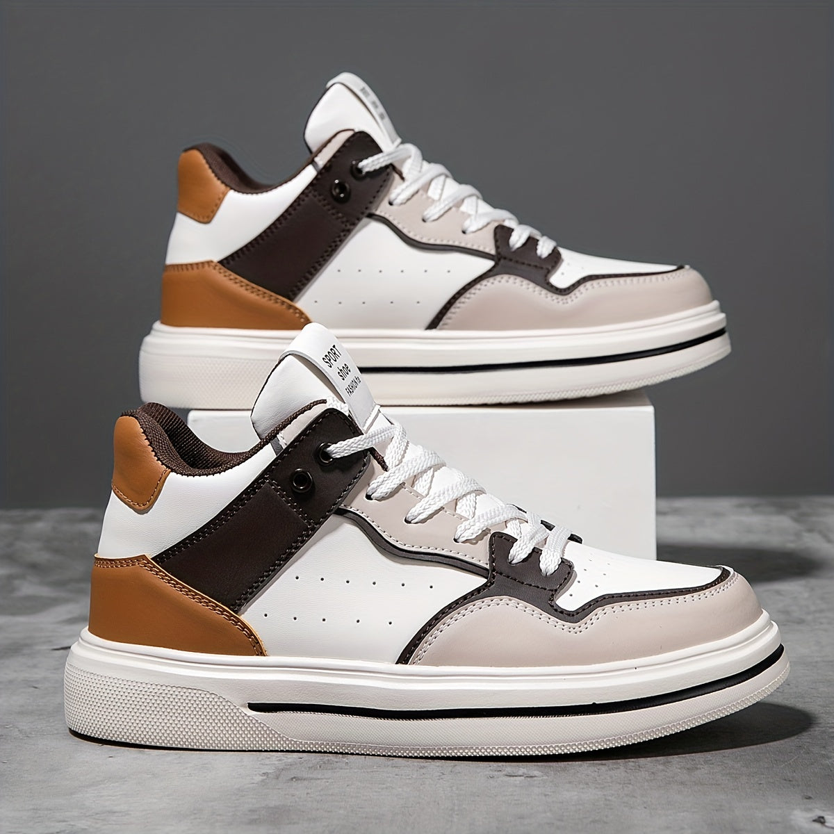 Men's Color Block Skate Shoes Non Slip Casual Lace Up Sneakers