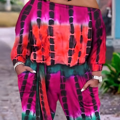 Tie Dye Long Sleeve Top & Shorts 2pcs Set