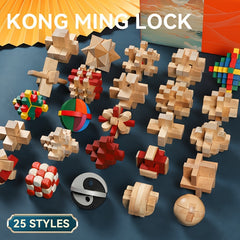25pcs Luban Lock Colorful Puzzle Toy Beech Kongming Lock Full Set Puzzle Assembl
