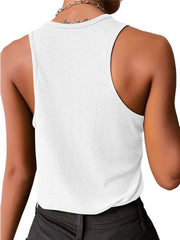 Solid Sleeveless Button Tank Top Loose Stretch Tank Top