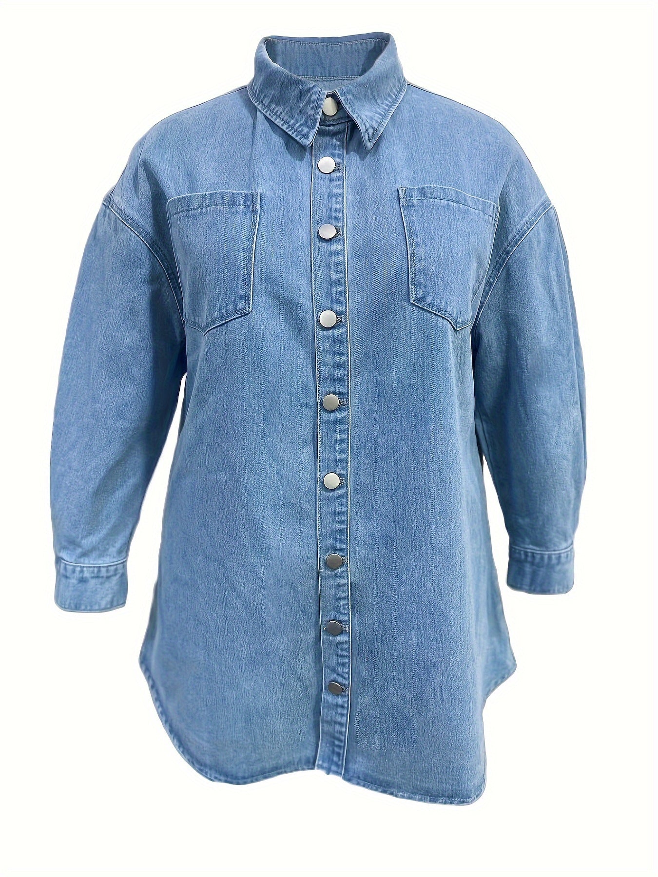 Casual Denim Jacket Women's Plus Solid Button Up Long Sleeve