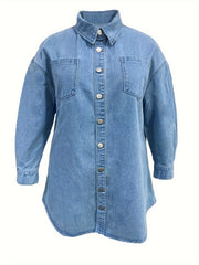 Casual Denim Jacket Women's Plus Solid Button Up Long Sleeve