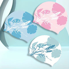Silicone Waterproof Comfort Swimming Cap Flower Printed Elastic Swimming Cap