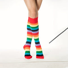 Rainbow Striped Calf Socks Funny Colorblock Knee High Socks