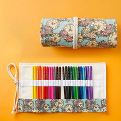 Japanese Style Canvas Pen Curtain Pencil Bag 36 Holes Large Capacity