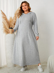 Solid Long Sleeve Hooded Maxi Sweatshirt Dress