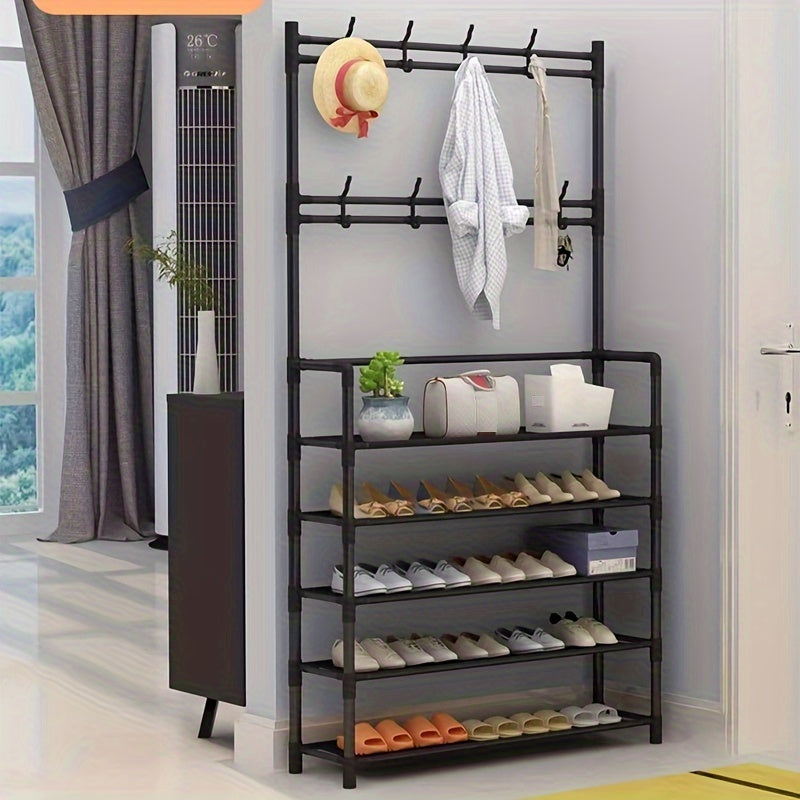 Freestanding Garment Rack Shoe Clothing Organizer Shelves