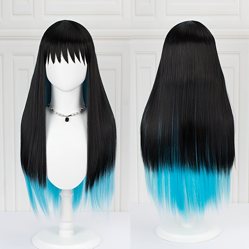 Gradient Double Layer Straight Wig Ponytail Cosplay Wig