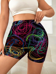 Colorful Line Print Yoga Shorts for Women