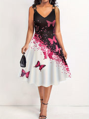Colorblock Butterfly Print V Neck Cami Dress