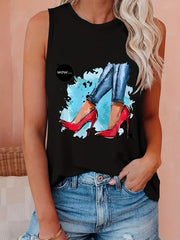 Graphic Print Crew Neck Tank Top for Summer Women's Clothing
