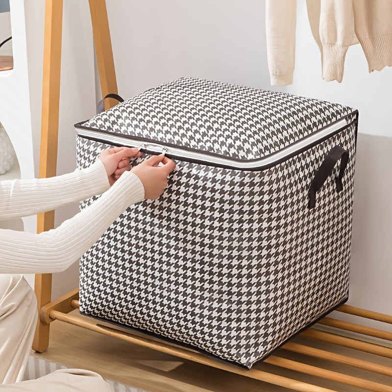 Houndstooth Pattern Storage Box Large Capacity Zipper Dustproof Organizer