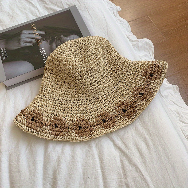 Vintage Crochet Bucket Hat UV Protection Sun Hat Foldable Outdoor Beach Travel