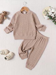 Toddler Girl's Knitted Jacquard 2pcs Outfit Set Solid Casual Clothes
