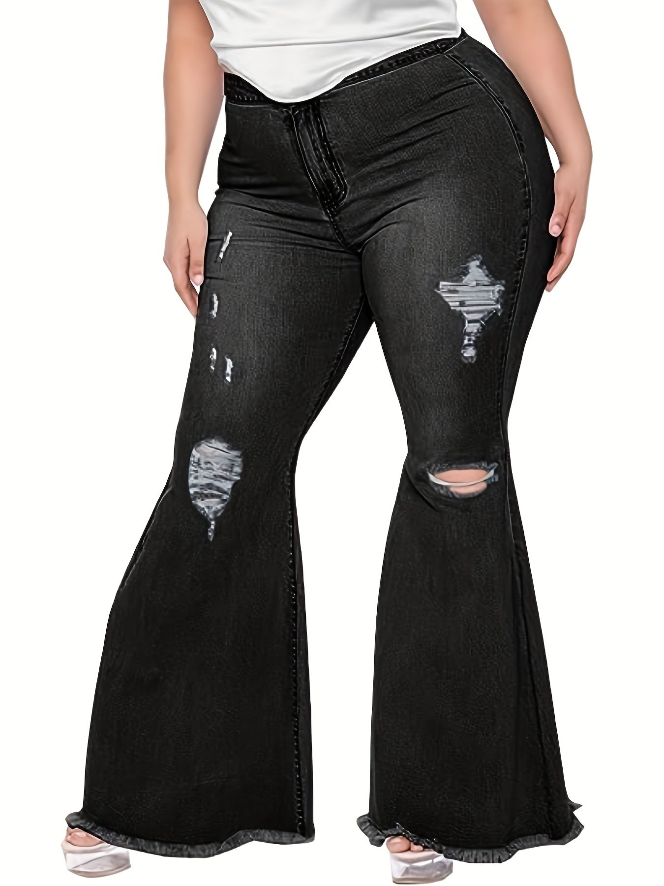 Women's Flared Leg Jeans with Fringe Trim