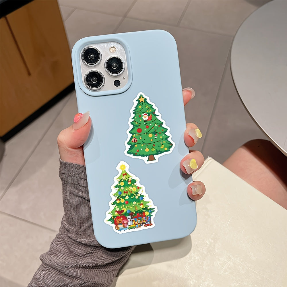 55pcs Cartoon Christmas Tree Vinyl Stickers with Santa Ornaments for Phone