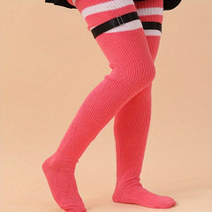 Thigh High Stockings Women's Plus Striped Pattern Over The Knee Socks