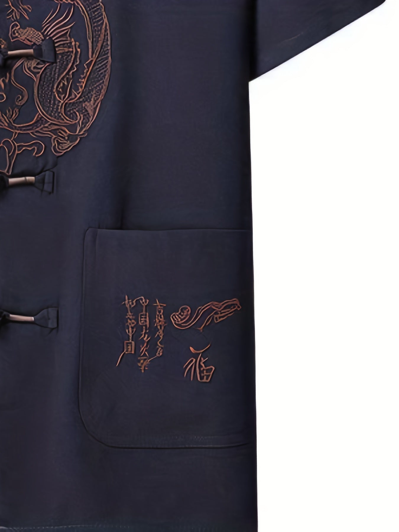 Men's Dragon Print Frog Button Chinese Style Shirt