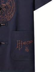Men's Dragon Print Frog Button Chinese Style Shirt