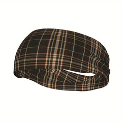 Vintage Plaid Headband Brown Checkered Pattern Elastic Secure Fit