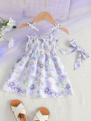 2pcs Baby Girls Floral Sleeveless Cami Dress & Headband Set