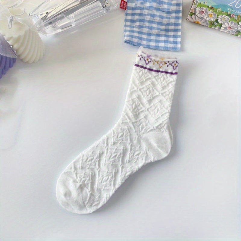 3D Floral Textured Ruffle Socks Women's Stockings