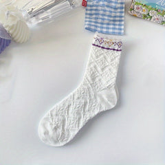 3D Floral Textured Ruffle Socks Women's Stockings