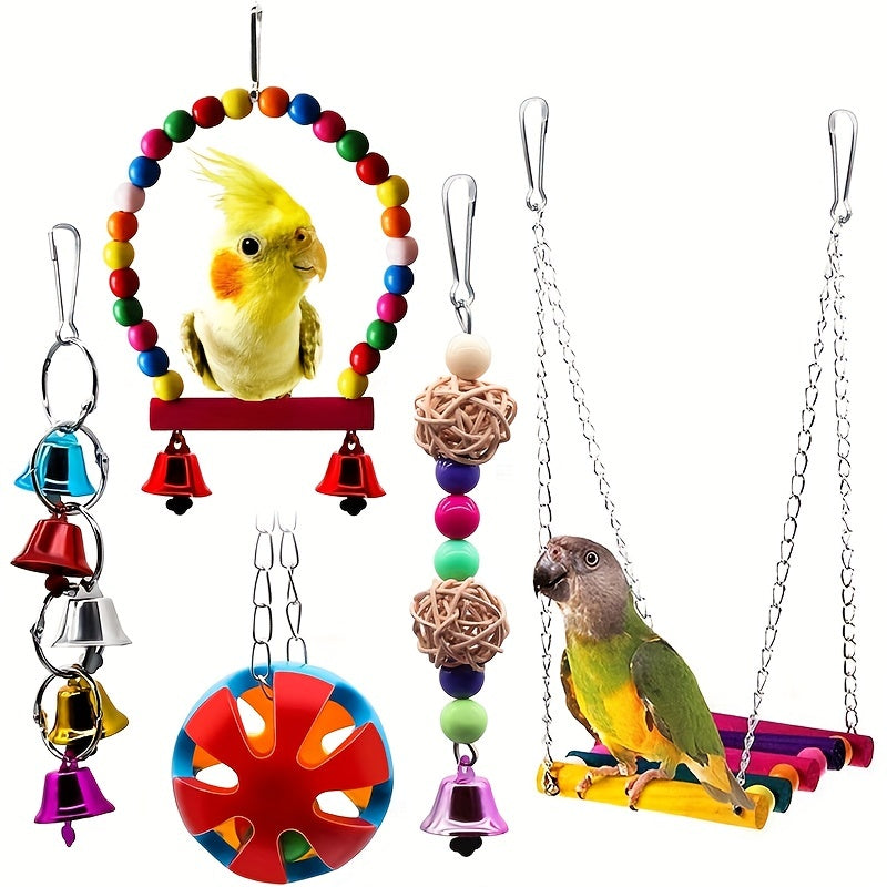 Bird Swing Toys with Bells for Pet Parrot Cage Hammock Hanging Toy