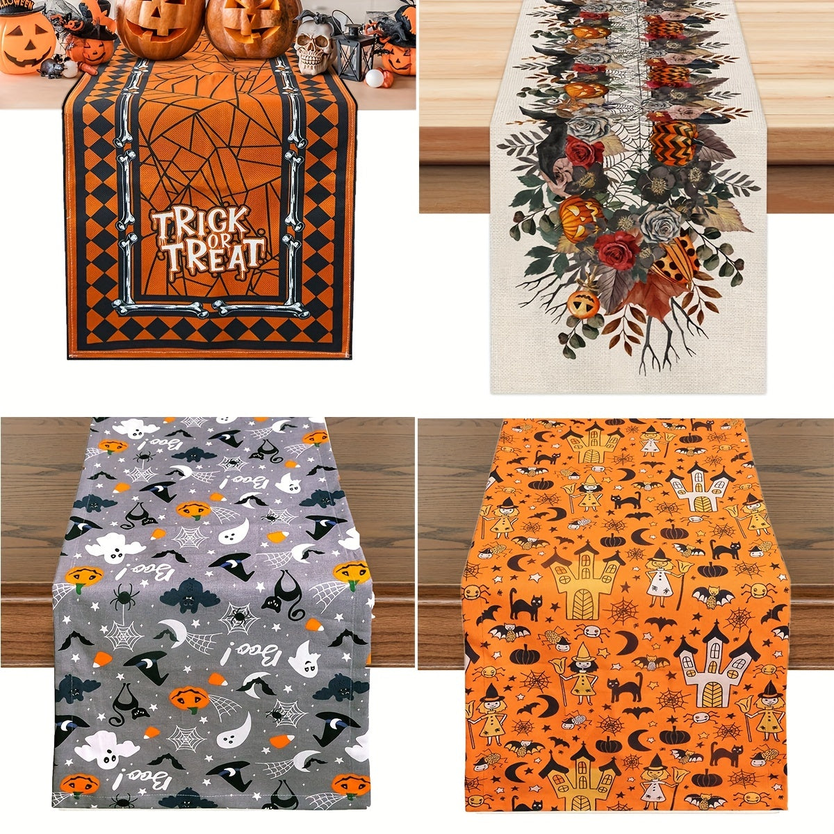 Spider Web Pumpkin Table Runner 33x182 cm Halloween Decor