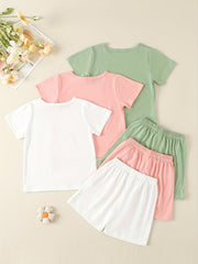Girls' Casual Shorts & Tees Sets Elastic Waist Shorts Kids Sports Clothes