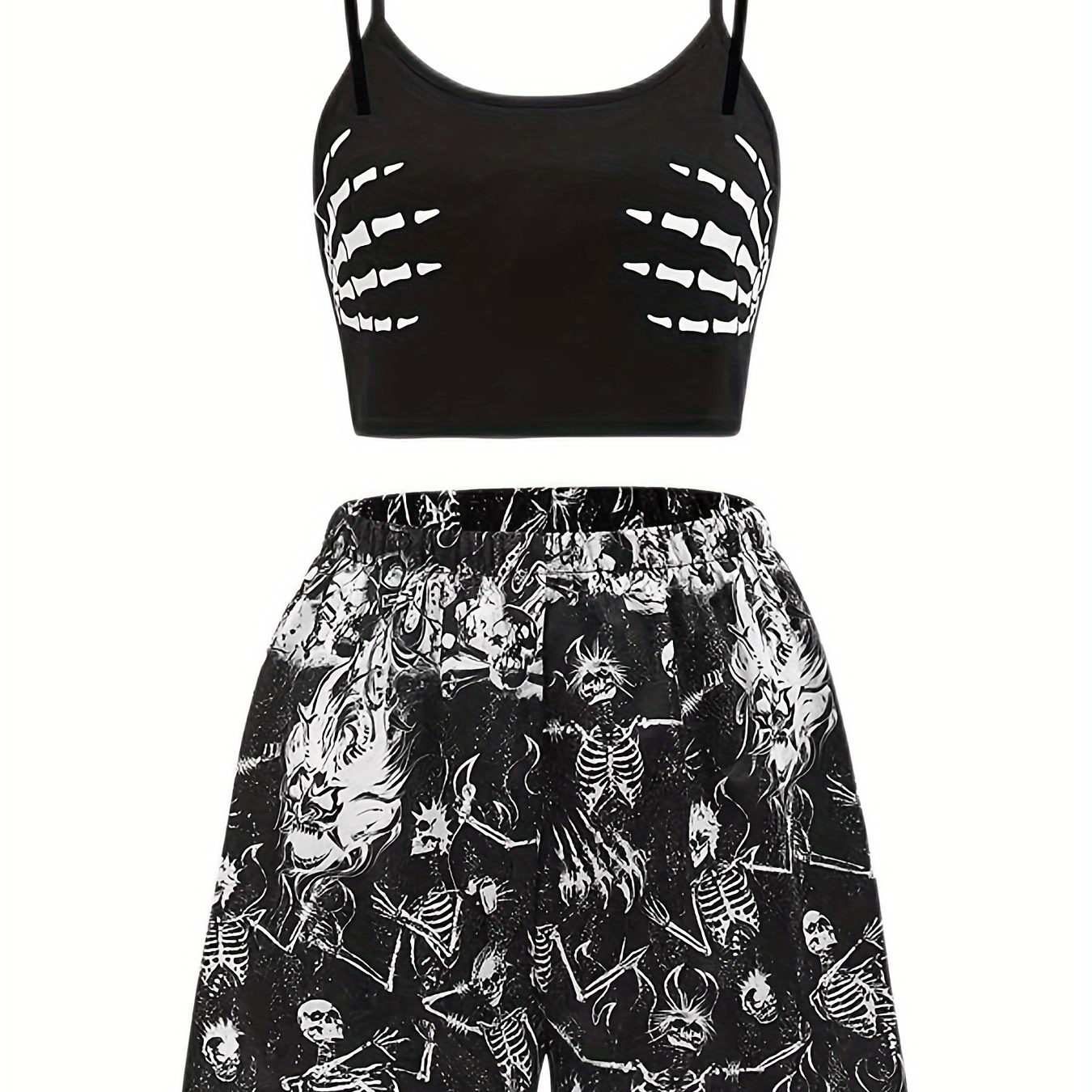 Gothic Skull Print Cami Top & Shorts Set
