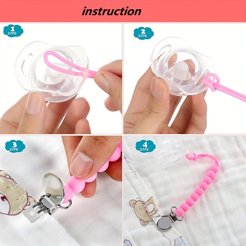 Baby Silicone Pacifier Chain Comfort Beads Clip Anti-drop Stainless Steel