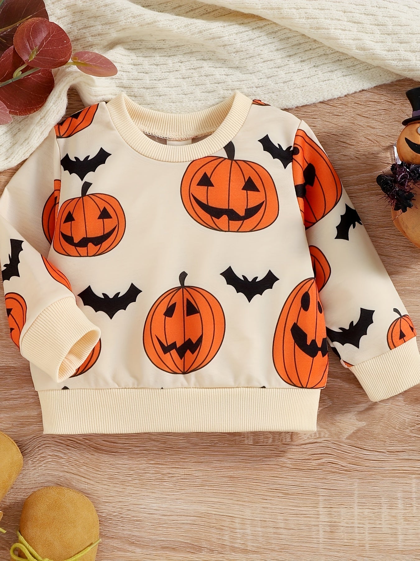 Pumpkin Bat Sweatshirt Toddler Baby Casual Pullover Top Halloween Outfit