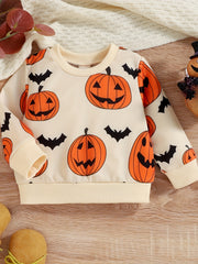 Pumpkin Bat Sweatshirt Toddler Baby Casual Pullover Top Halloween Outfit