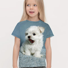 Girls 3D Puppy Graphic Crew Neck T shirt Short Sleeve Summer Clothes