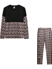 Geo Print Two piece Set Long Sleeve T shirt & High Waist Pants