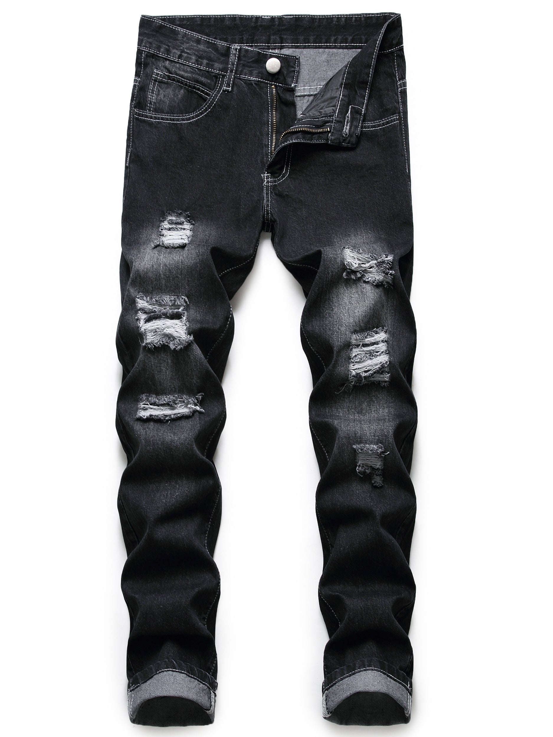 Men's Slim Fit Ripped Jeans Distressed Denim Pants