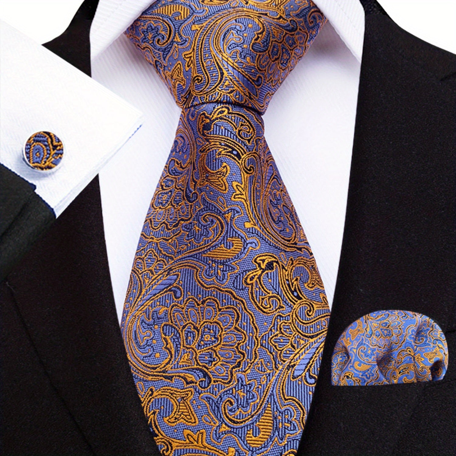 Men's Paisley Tie Jacquard Necktie Handkerchief Clip Set