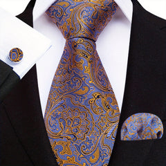 Men's Paisley Tie Jacquard Necktie Handkerchief Clip Set