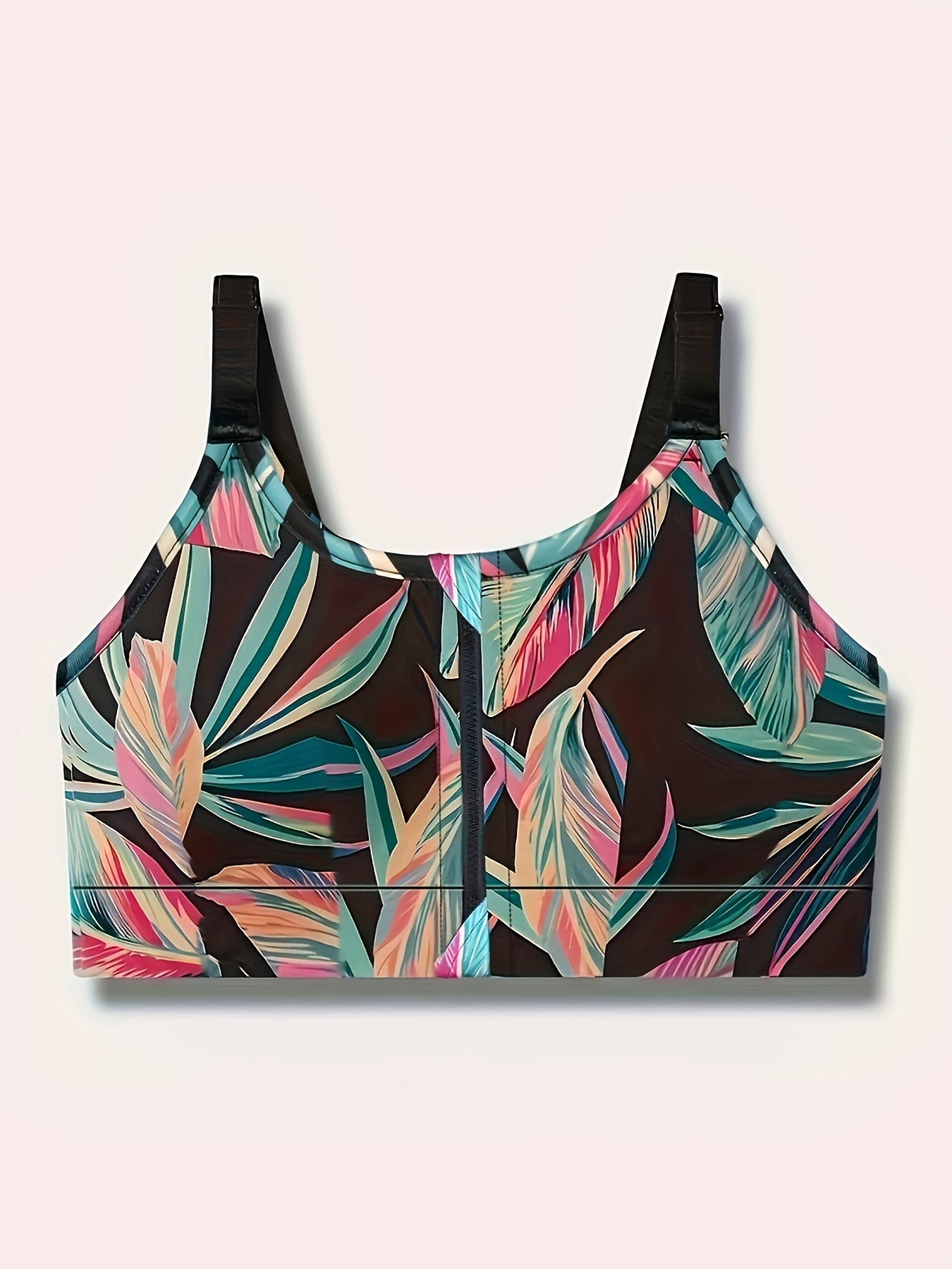 Tropical Print Zipper Front Fitness Bra