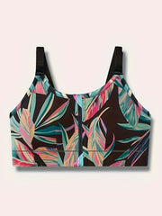 Tropical Print Zipper Front Fitness Bra