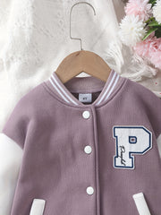 Toddler Girls Splicing Button Front Long Sleeve Jacket