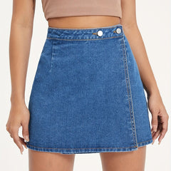 High Waist Asymmetrical Denim Skirt