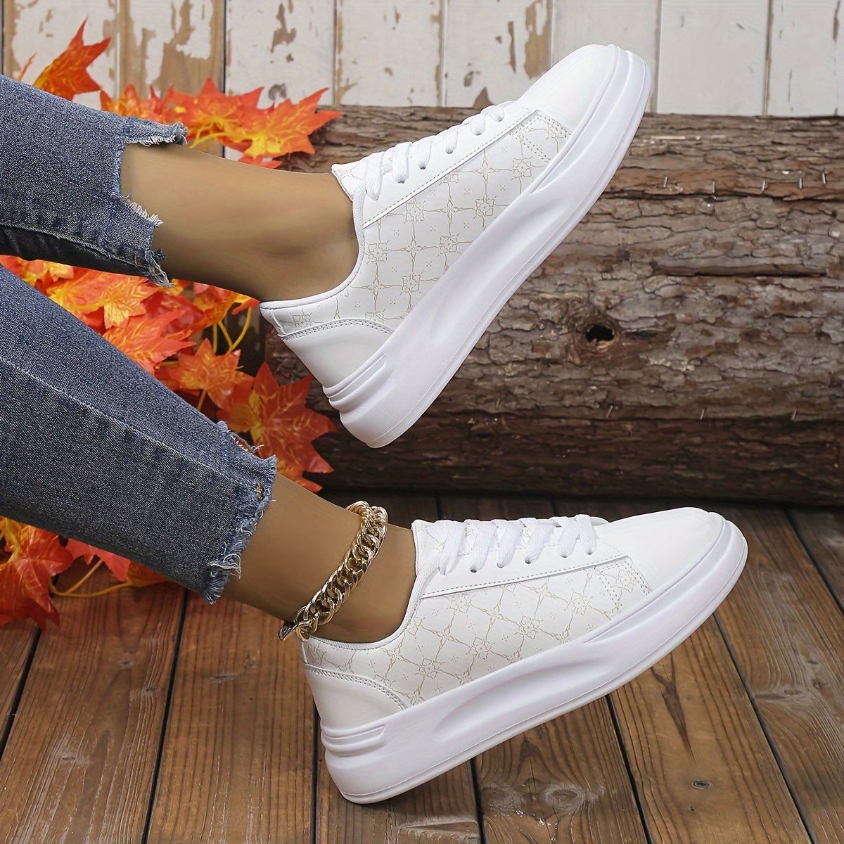 Women's Striped Lace Sparkle Sneakers Height Increasing Board Shoes