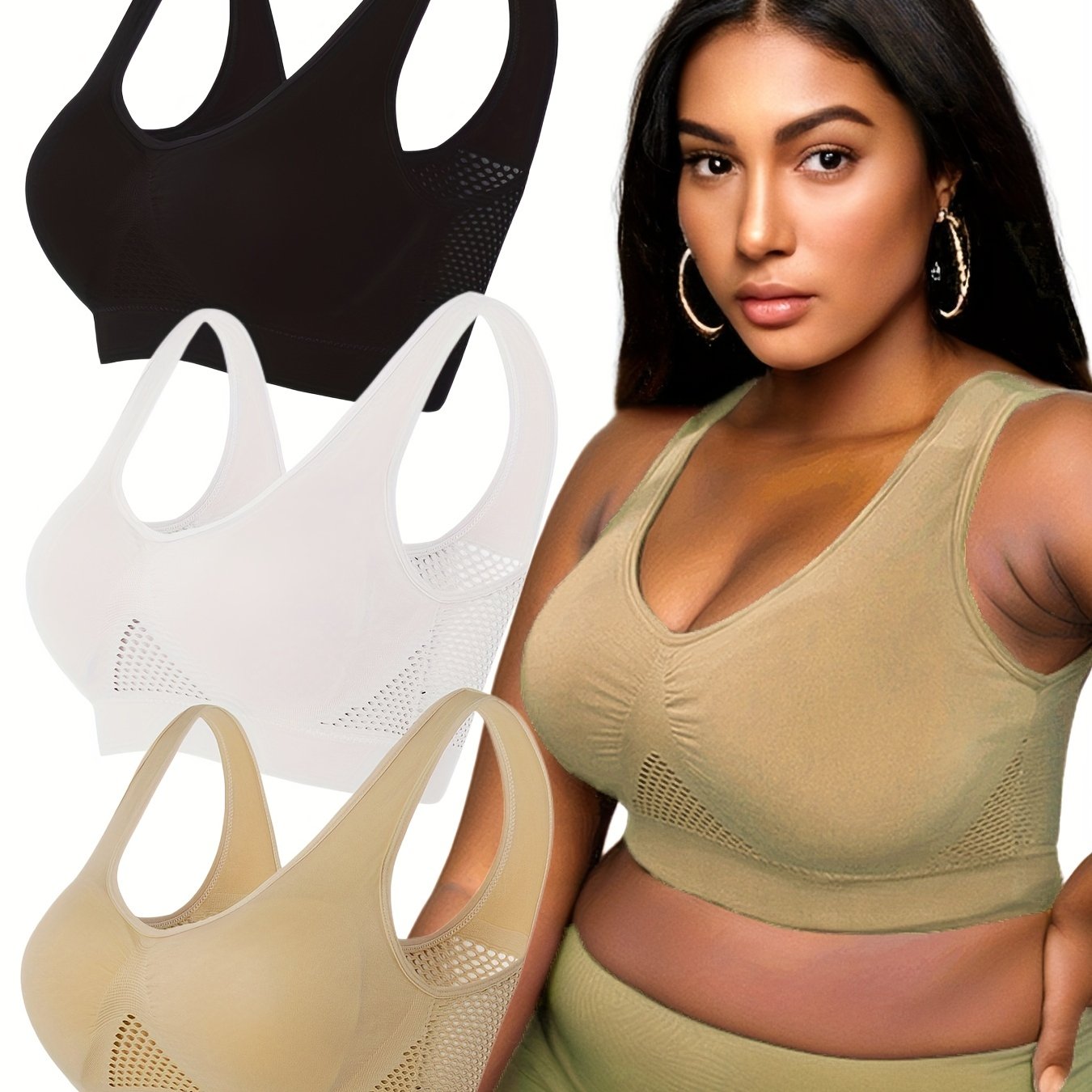 3 Pack Plus Size Casual Bras Set Breathable Sports Bra 3pcs Set