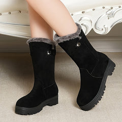 Women's Winter Boots Faux Fur Lined Flat Heel Zipper Comfortable Walking Boots