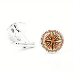 Vintage Compass Cufflinks Tie Clip Set