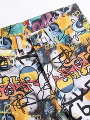 Graffiti Print Slim Fit Jeans Men Casual Street Style Denim Pants