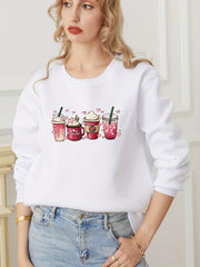Cartoon Coffee Cup Print Pullover Sweatshirt